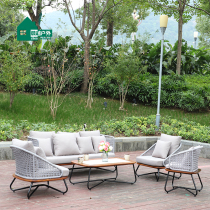 Outdoor Solid Wood Sofa Designer Prototype board room for sale with rattan sofa minimalist outdoor patio rope knitted rattan chair sofas