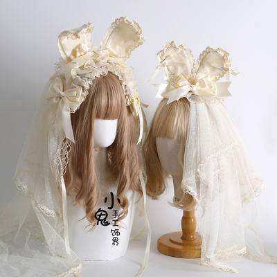 Generate color Lolita original cream Cake hair clip, bow, lace rabbit ear hair band, Strawberry angel Hair band kc