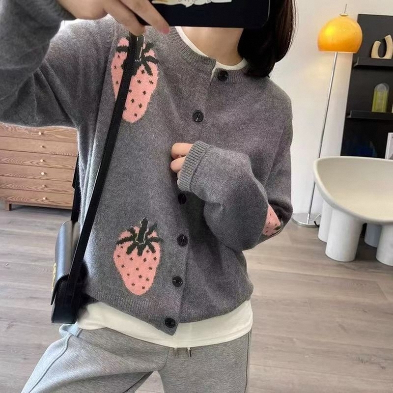 Girls' Cardigan Sweater Spring and Autumn 2026 New Style Kidsren's Stylish and Sweet Strawberry Knitted Jacket