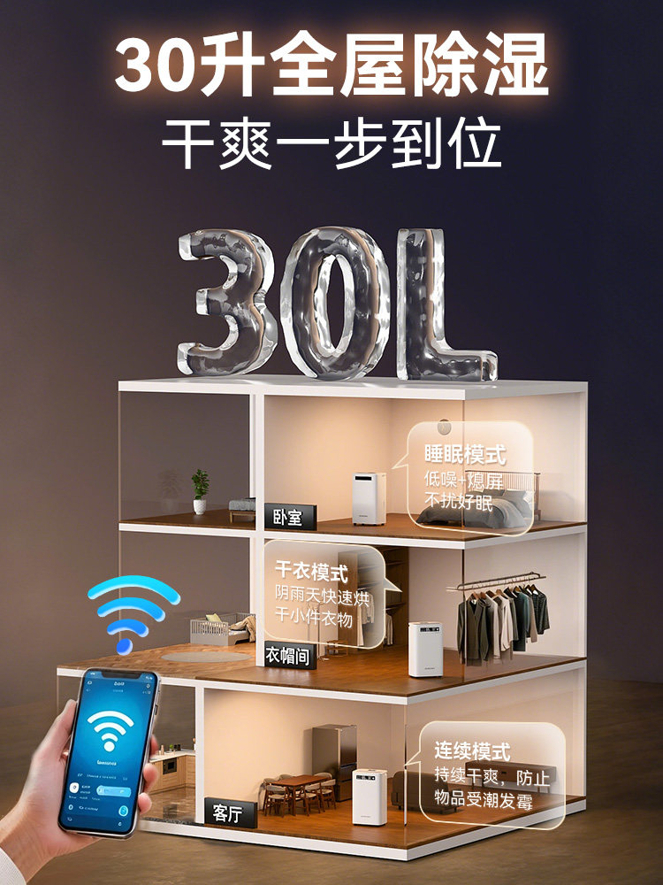 Dolexin Dehumidifier, Household High-Power Dehumidifier, Basement Dehumidifier, Rainy Day and Humid Weather Dehumidifier Er-30Es