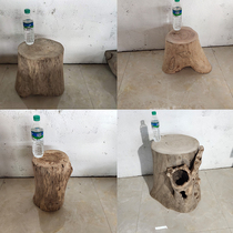 Fragrant Chango log pier spot large tree pile changing shoes stool brief wind hua rot root carved solid wood round stool base tea table