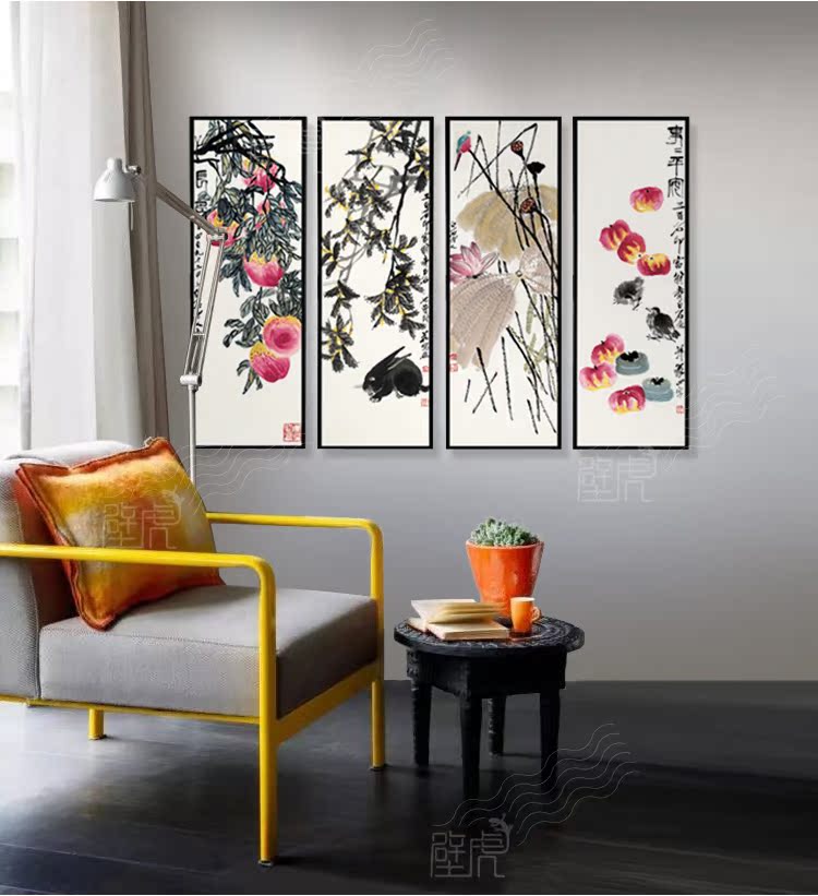 壁虎装饰画齐白石条屏现代中式客厅书房卧室办公水墨画仟象墙蛙 温情暖冬 齐白石 水墨画 装饰画 壁虎 中式途虎网