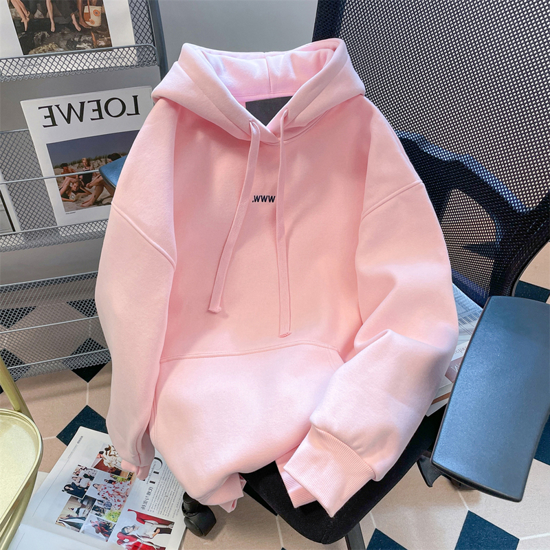 European-Style, Beautiful, Age-Reducing, Stylish, Petite Pink Sweatshirt for Men and Women, Autumn and Winter Korean Version, Loose, Lazy Style, Hooded Jacket European-Style, Beautiful, Age-Reducing, Stylish, Petite Pink Sweatshirt for Men and Women, Autumn and Winter Korean Version, Loose, Lazy Style, Hooded Jacket