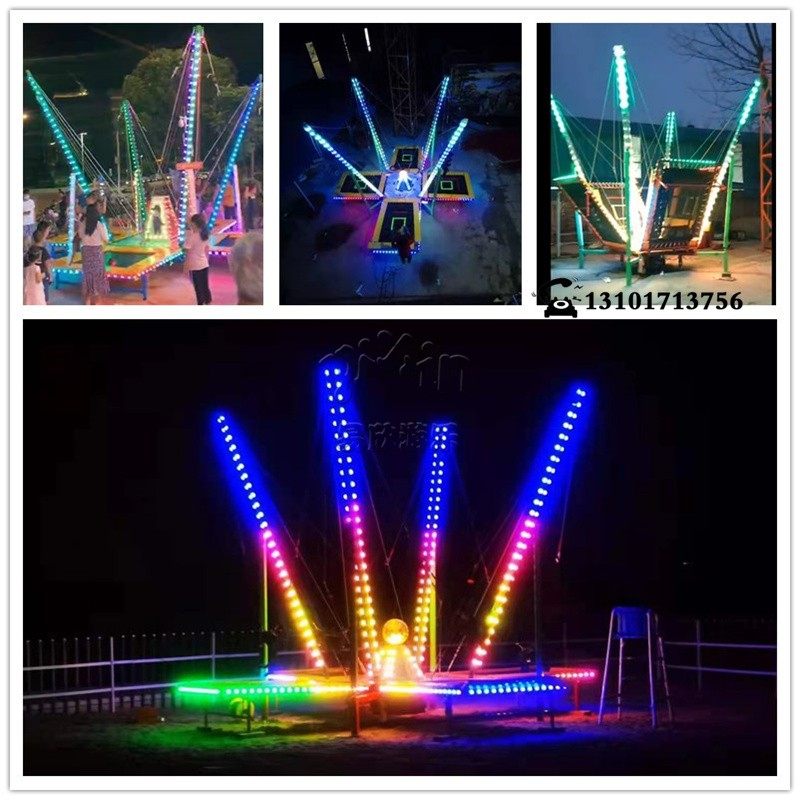 New four-person luminous bungee square stall luxury trampoline electric foldable music colorful light bouncing bed