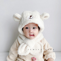 Baby hat winter thickened nursing ear scarves integrated baby cute super cute little bear plus cotton warm child neck