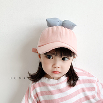 Korean baseball cap girl 1-3 year old Spring and autumn Korean version Baby hat cute butterfly knot sunscreen Duck Tongue Cap 2