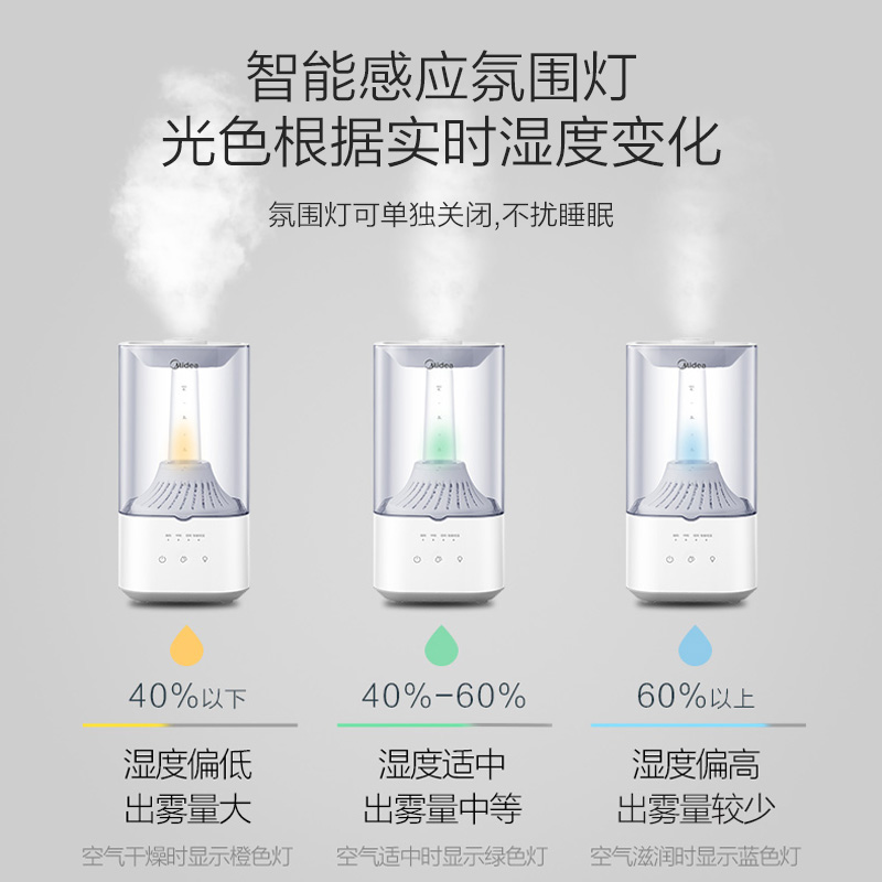 美的加湿器家用静音大雾量卧室大容量孕妇婴儿喷雾空气净化室内
