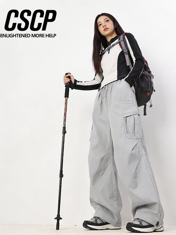 Outdoor Mountain-Style Water-Repellent Tactical Pants for Men and Women, Autumn Functional Wind-Resistant Pleated Paratrooper Pants, Hiking and Mountaineering Sports Long Pants