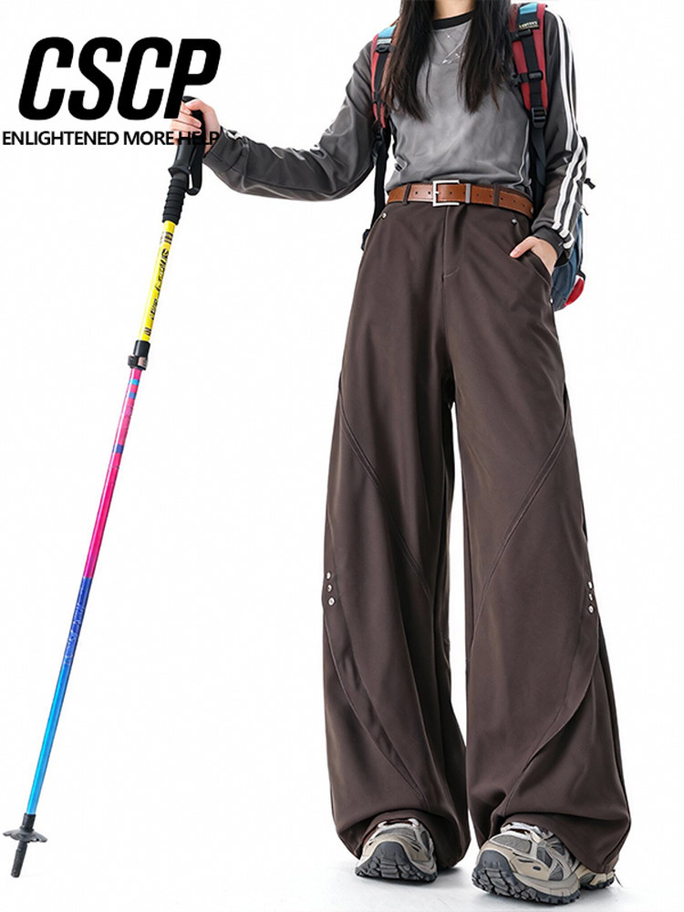 Spring and Autumn Mountain-Style Outdoor High-Street Studded Scimitar Casual Pants, Loose and Drapey Pants, Cleanfit Straight-Leg Trousers