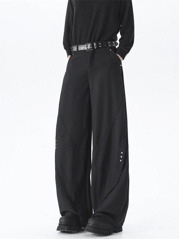 Spring and Autumn Mountain-Style Outdoor High-Street Studded Scimitar Casual Pants, Loose and Drapey Pants, Cleanfit Straight-Leg Trousers