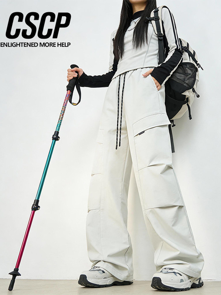 Autumn and Winter Mountain-Style Workwear-Style Hiking Pants for Women, Loose Straight-Leg Waterproof Outdoor Mountaineering Wide-Leg Pants, Slimming Casual Pants