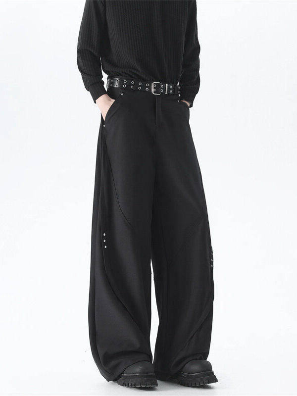 Spring and Autumn Mountain-Style Outdoor High-Street Studded Scimitar Casual Pants, Loose and Drapey Pants, Cleanfit Straight-Leg Trousers