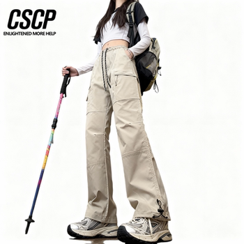 Autumn and Winter Fleece-Lined Mountain-Style Outdoor Hiking Pants for Women, Loose Fit, Slimming, Waterproof, Windproof, Casual Mountaineering and Trekking Cargo Pants, Trendy