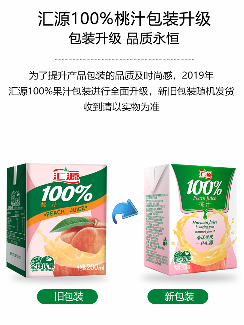 汇源浓缩果汁桃汁200ml*12盒