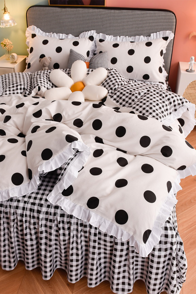 Cotton bed four-piece dormitory bed sheet three-piece cotton bed skirt style princess storm princess point bedding quilt cover