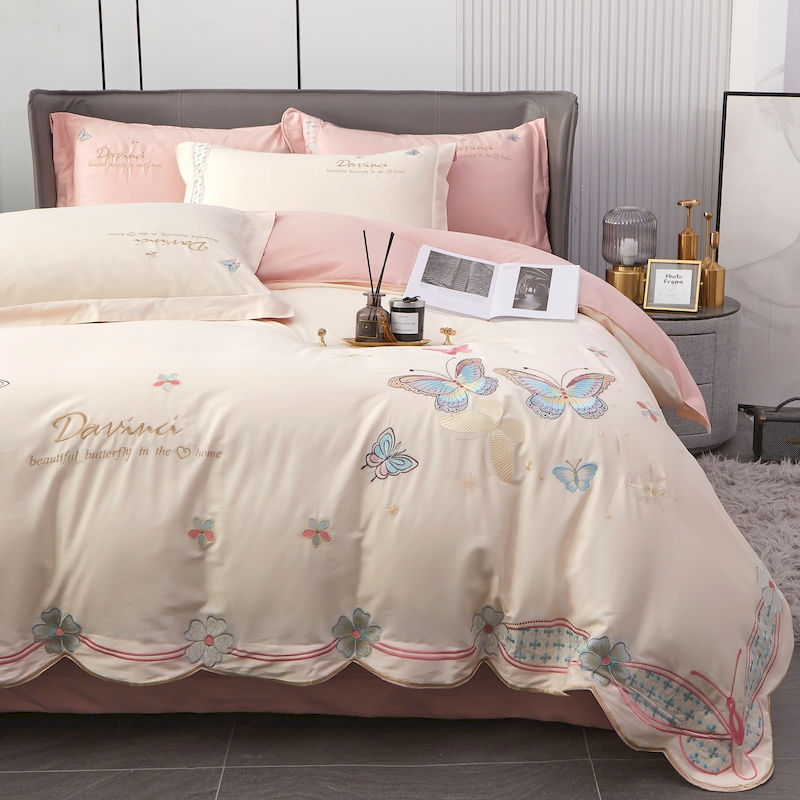 120-count long-staple cotton four-piece set pure cotton three-dimensional butterfly girl heart light luxury high-end sense quilt cover bed sheet four-piece set 4
