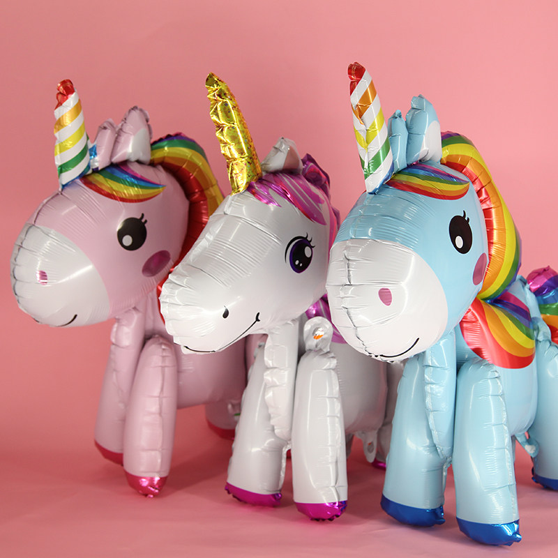 Baby Birthday Arrangement Supplies Unicorn Styling Rainbow Pony Ponies Standing Aluminium Film Balloon Children Birthday Party
