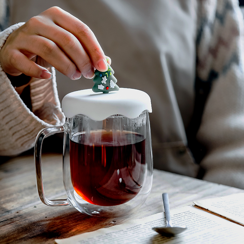 YX Nordic Ins Dining Room Home Heat Resistant With Lid Double Glass Cup Juice Milk Cup Flower Tea Water Cup Straight Handle