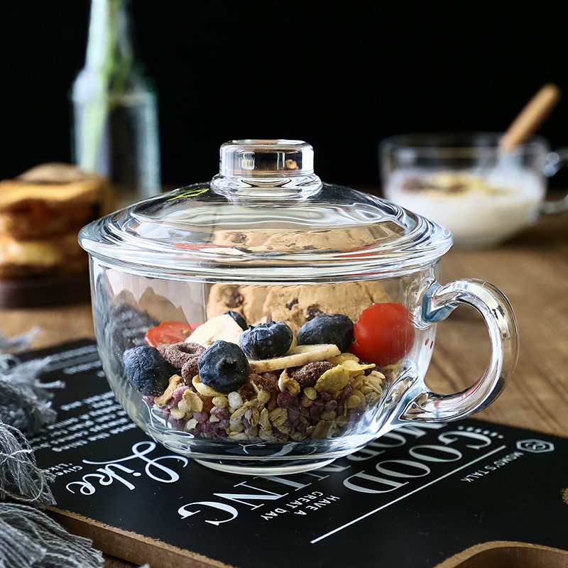 HZ Dining Room Household large capacity hot water cup milk cup breakfast cereal cup with glass cover microwave oven