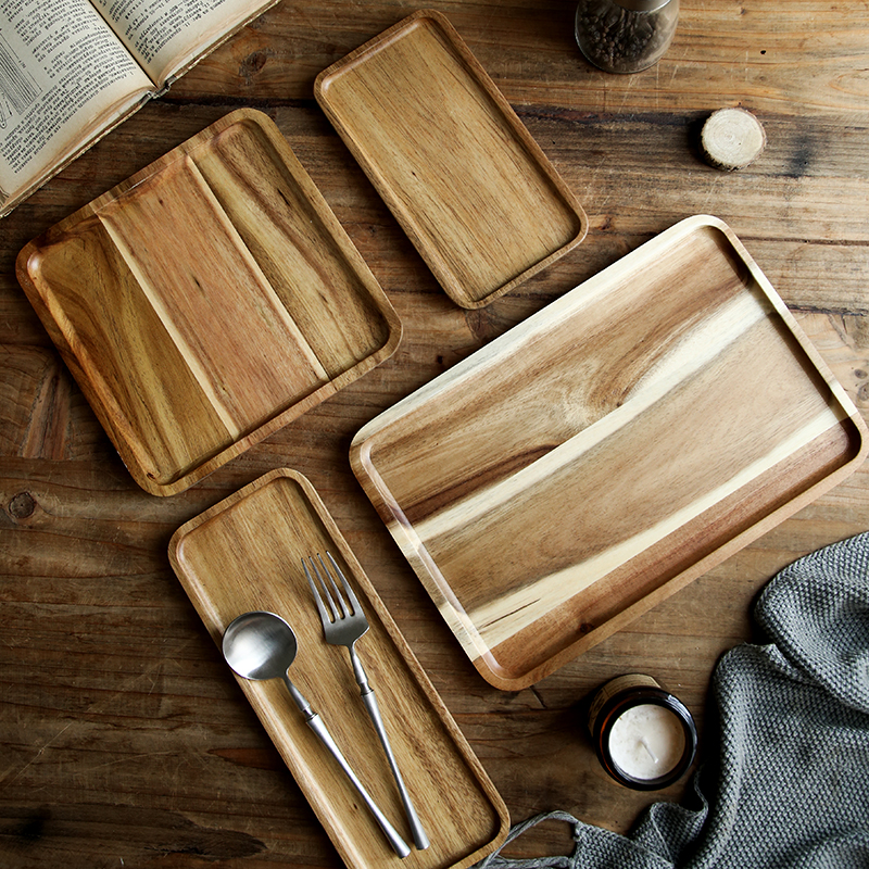 SE Nordic ins acacia solid wood Japanese bread dessert cake tray rectangular tea tray fruit plate dinner plate
