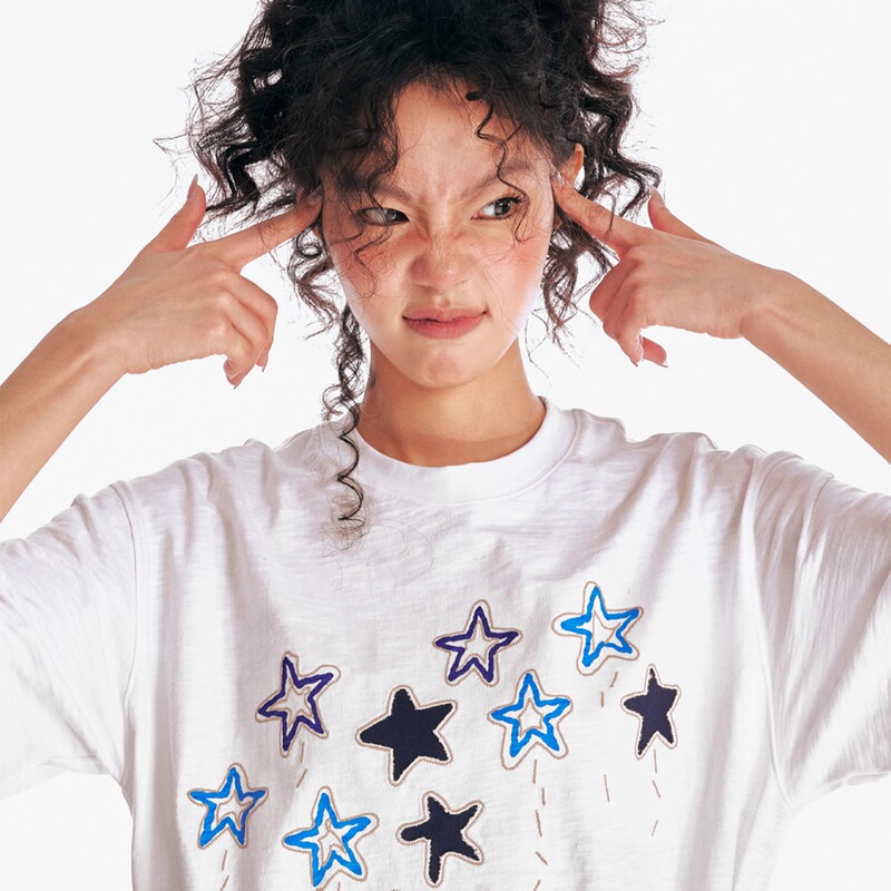 Yaojiujiuqi "Stargazing" Bamboo Cotton Chain Patch Embroidery Loose Short Sleeve T-Shirt/1997 Post Office