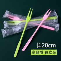 Disposable fruit fork Individually packaged milk tea shop fruit tea fork transparent long fork A bucket of fruit tea fork thick