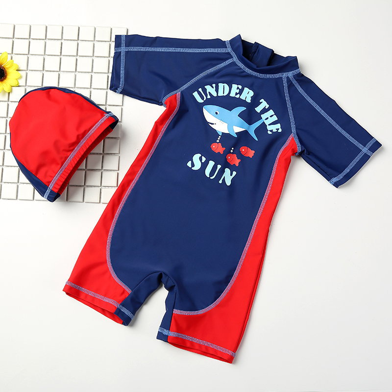 Children's swimsuit Boy baby baby bathing suit Children's swimming trunks One-piece swimsuit with cap Long sleeve sunscreen