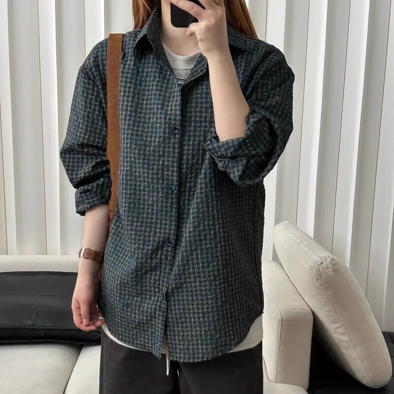Spring and Autumn New Style Shirts, Versatile, Fashionable, Unisex, Sun-Protective, Collared Plaid Shirts, Couple Long-Sleeved Shirts, Youthful Style Shirts for Men