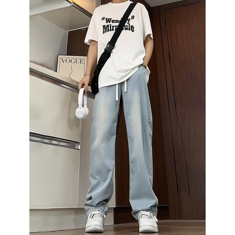 American Retro Style Narrow Jeans for Men, New Autumn and Winter Style, Loose Drawstring, High Waist, Slimming, Wide Leg, Casual Long Pants American Retro Style Narrow Jeans for Men, New Autumn and Winter Style, Loose Drawstring, High Waist, Slimming, Wide Leg, Casual Long Pants