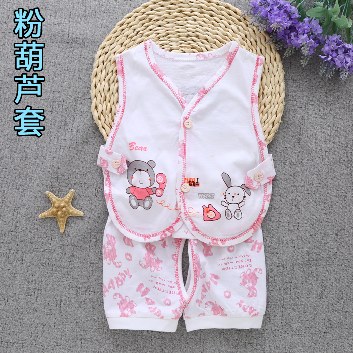 Trẻ sơ sinh cotton mùa hè ngắn tay phù hợp với nam giới và phụ nữ bé bông vest quần short giản dị hai mảnh mỏng trẻ em