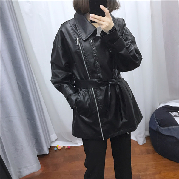 Orangeup ~ đề nghị nặng nề! Hồng Kông hương vị retro oversize lỏng mỏng dài trench coat da nữ áo da dáng dài