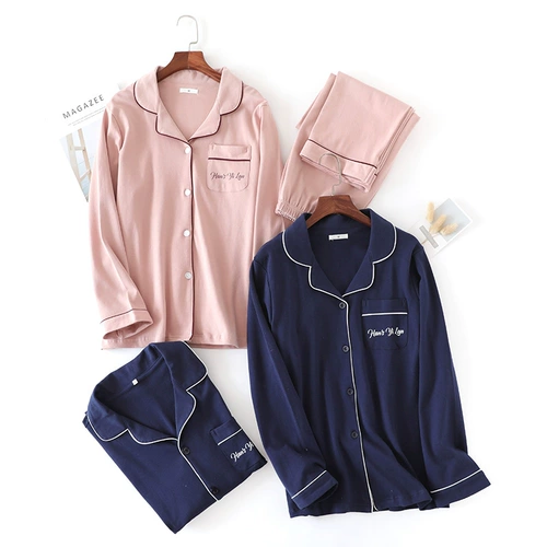 Японская пижама для влюбленных, хлопковый демисезонный трикотажный лонгслив, зимний комплект