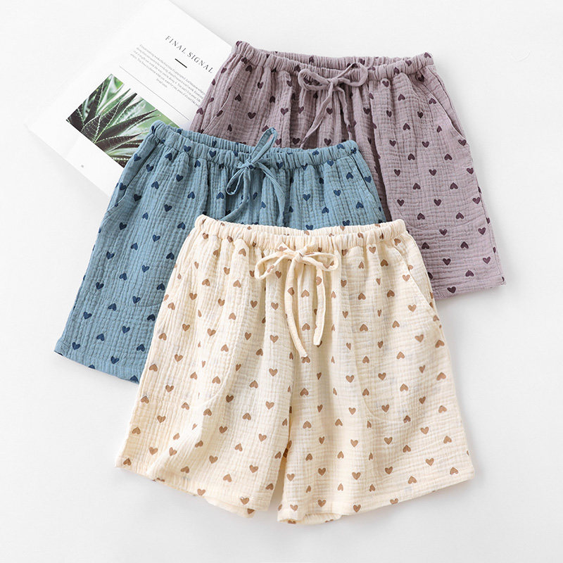 Summer Sleeping Pants Women Shorts Pure Cotton Double Layer Gauze Thin home Pants Home Casual Summer Extras Beach Pants