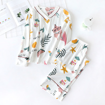 Spring and Autumn pajamas womens cotton V-neck long-sleeved cartoon pullover home clothes loose version casual can be worn outside two-piece set