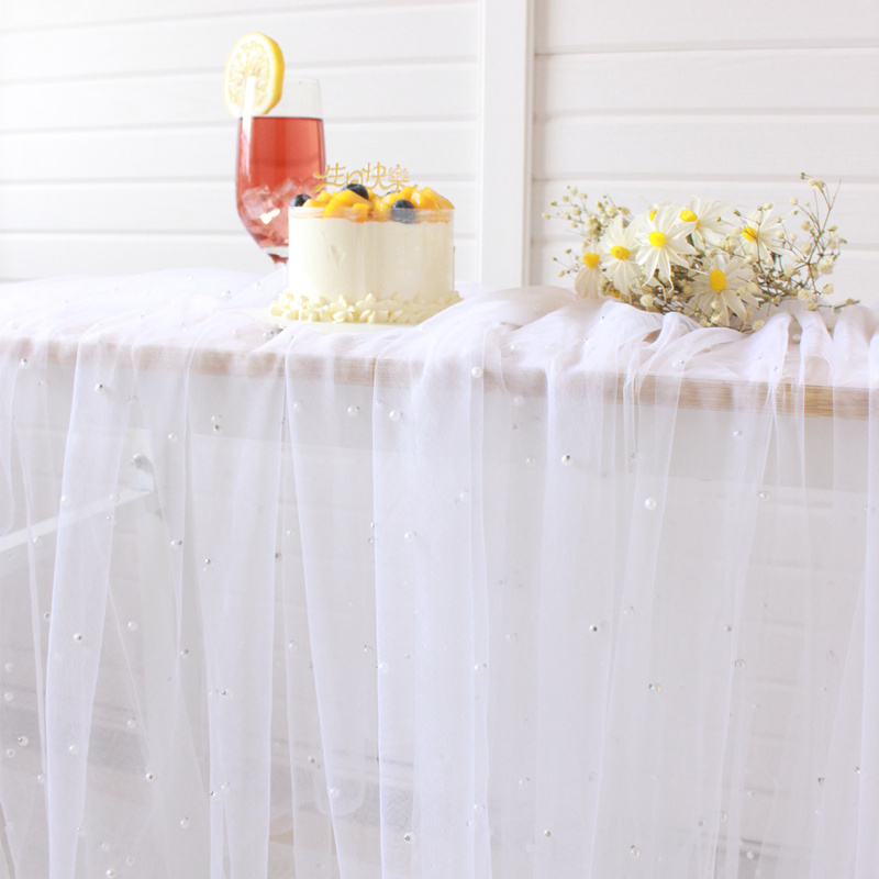 Cake Photography Background Cloth Sweet Taster Table Cloth Pearl Yarn Decoration Props Cloth Fairy Wind White Arranged Table Cloth