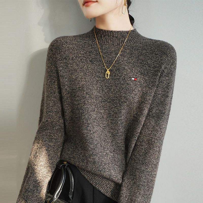 Tommy Hilfiger Women's Half-High Round Neck Wool Sweater, New Winter Knitwear, Warm Knitted Base Layer Sweater