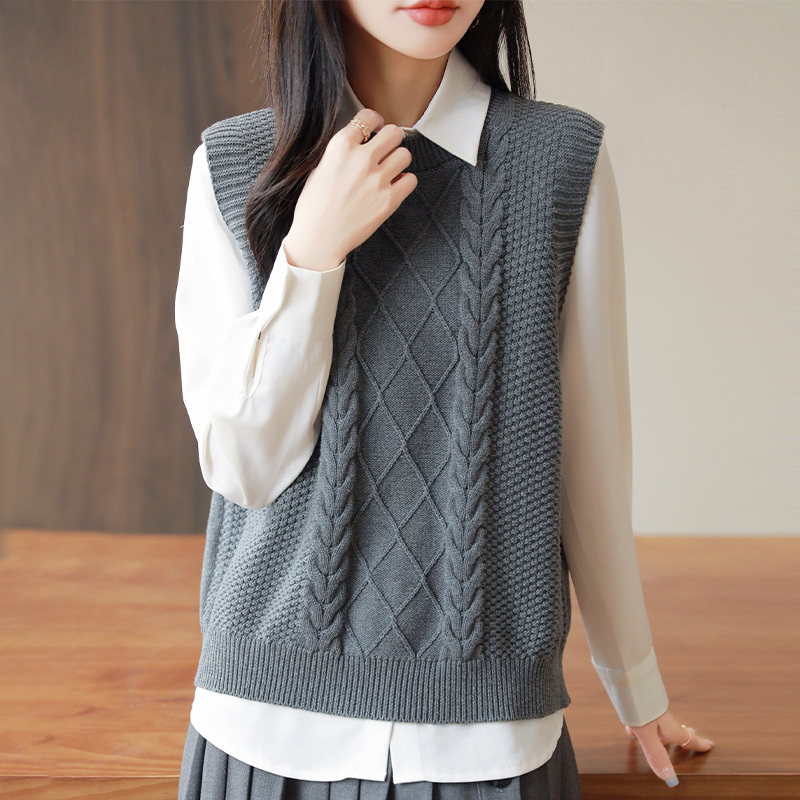 Tommy Xikaili Women's Pure Cotton Vest 2026 Autumn/Winter Layered Knitwear All-Cotton Knitted Sweater Warm Vest Tommy Xikaili Women's Pure Cotton Vest 2026 Autumn/Winter Layered Knitwear All-Cotton Knitted Sweater Warm Vest