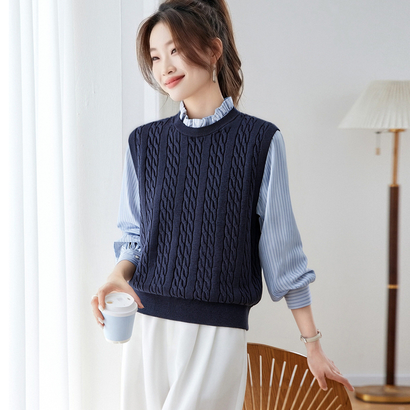 Tommy Hilfiger Wool Faux Two-Piece Sweater Knit Cardigan Women's Top with Wool Sweater Long-Sleeve Jacket