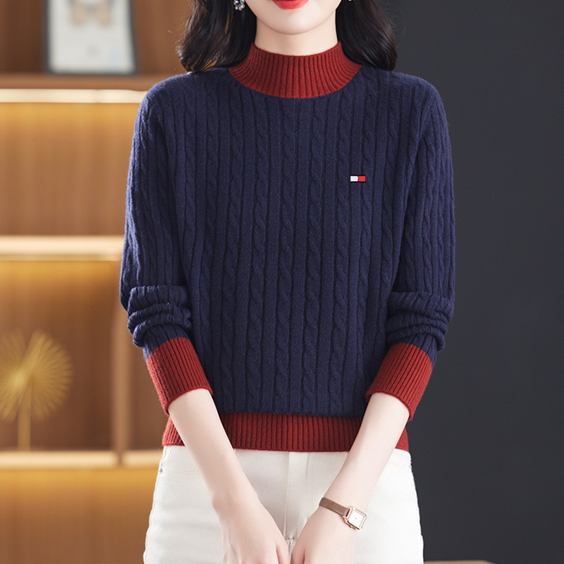 Tommy Hilfiger Women's Comfortable Wool Sweater Round Neck Knitwear Autumn/Winter New Women's Thick Base Layer Sweater