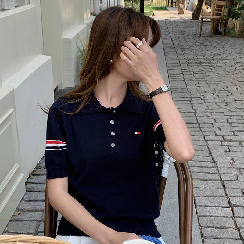 Tommy Xikaili New Women's Fashion Short-Sleeve T-Shirt Pure Cotton Polo Collar Half-Sleeve Knit Top T-Shirt Summer Top