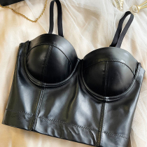 Leather handsome corset non-slip half cup gathered sexy bra waist outside wearing suspenders underwear Bundy night