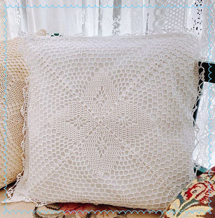Foreign Trade American Pure Cotton Cushion Cover Handmade Crochet Hook Crochet White Square Sofa Living-room Holding Pillow Cover Without Core