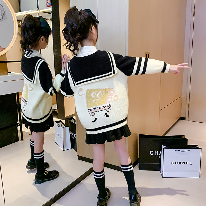 Girl sweater sweater children spring knitted coat 2023 new childhood sweater ocean tide