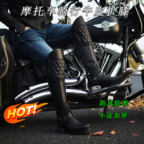 Spot motorcycle riding protection legs genuine leather hair one body cold and warm Halle Indian retro protective knee windproof black