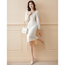 SZHZ2021 Spring and Autumn new white tea break French lace dress women Summer temperament long skirt
