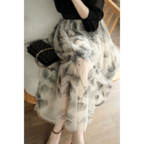 Exquisite embroidered mesh skirt a female summer 2021 new long slim pleated gauze dress fairy dress