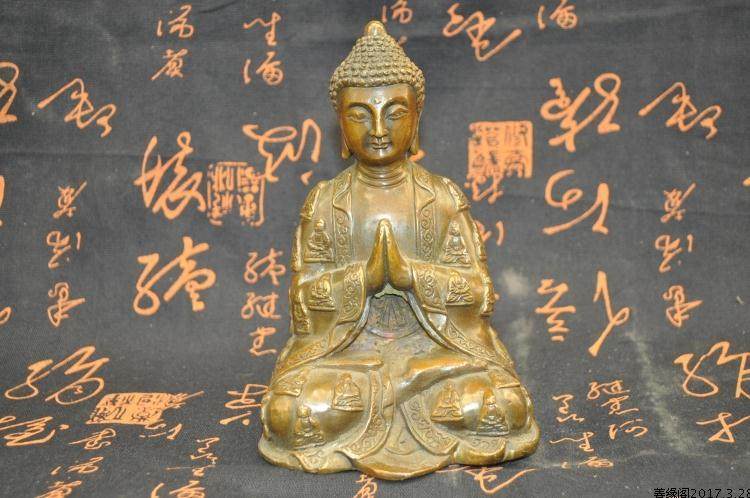 Sakyamuni sitting Buddha statue pure bronze hands together