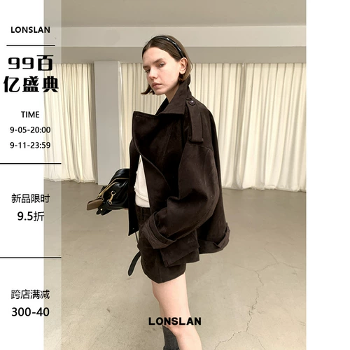 Lonslan 24Aw 9/5 20: 00New Dark Coffee Color Замшевая куртка+набор мини -юбки