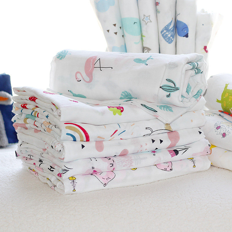 Pure cotton double layer cotton yarn fabric baby baby clothes diaper class A cartoon cotton saliva gauze fabric