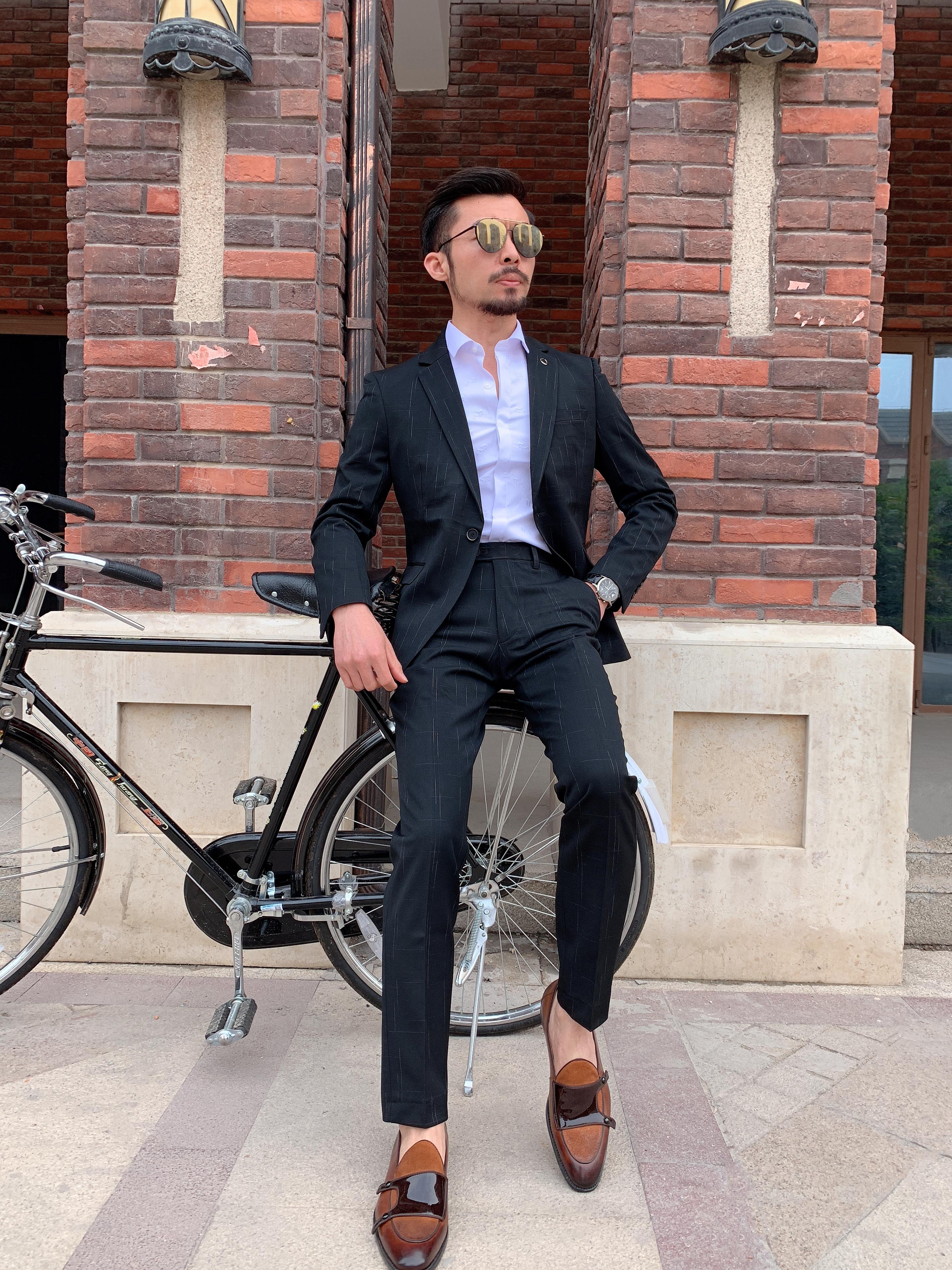 2019 mới Yue tùy chỉnh phần phù hợp với hai bộ - Suit phù hợp quần short nam kaki